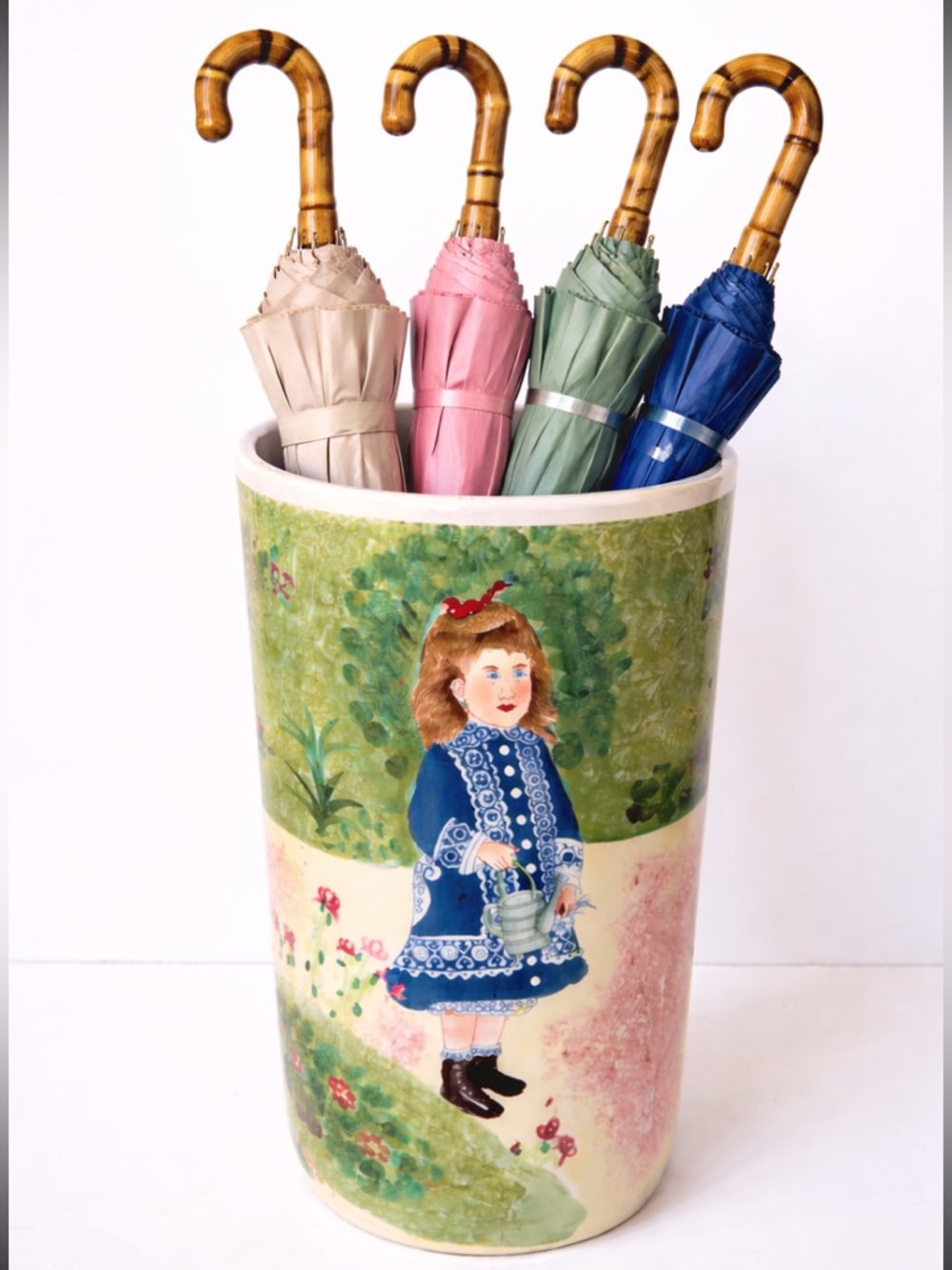 Vintage Cylindrical Decorative Ceramic Umbrella Stand Large Vase Paper Holder